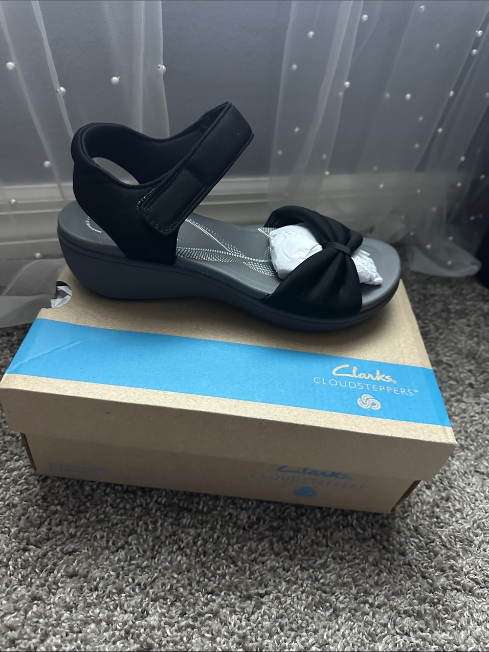 Clarks Black Women's Comfort Sandals with Knot Accent
